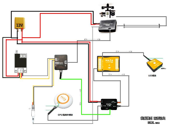 djiv2套装 gps h3-2d云台 mini-osd 以及第三方图传的