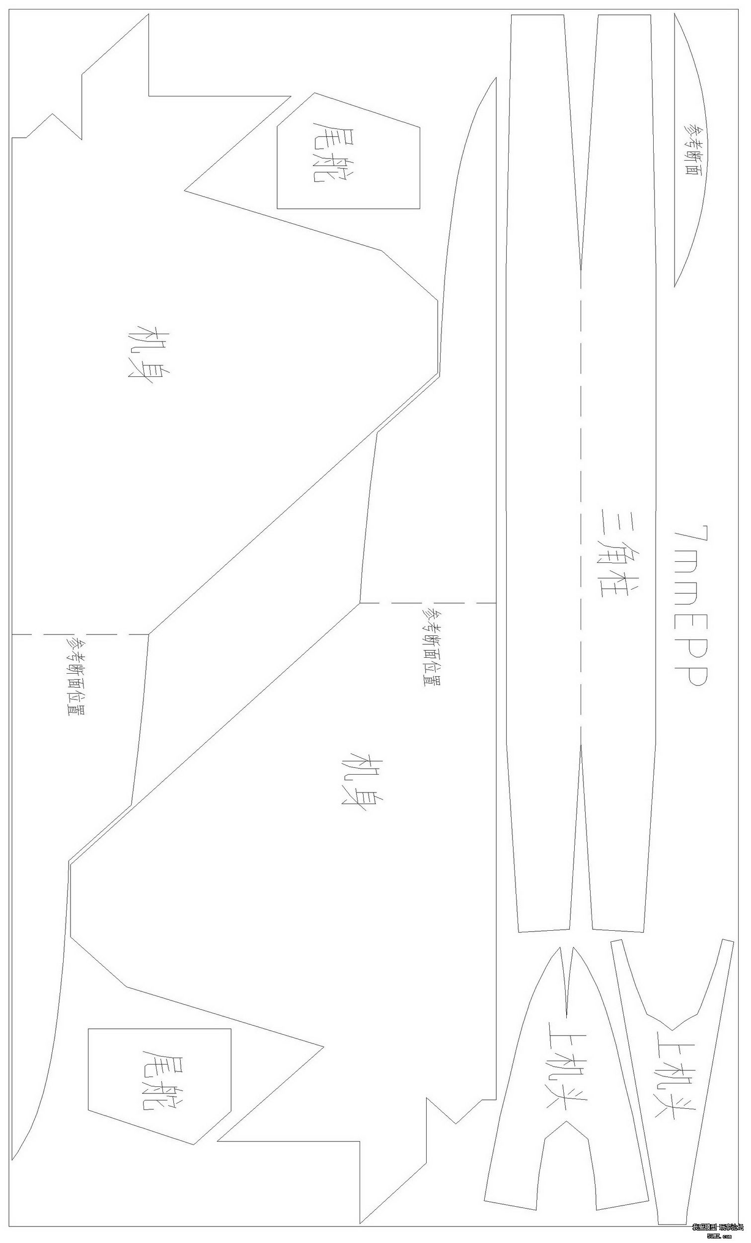 2张epp板即可完成的像真 f22 极简图纸,翼展700排版图,超级抗摔,机身