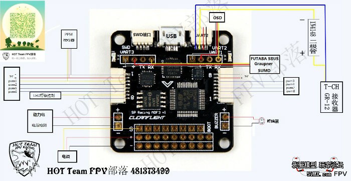 穿越机sp f3 飞控与graupner遥控器单线sumd连接以及f3 电压,gps回传