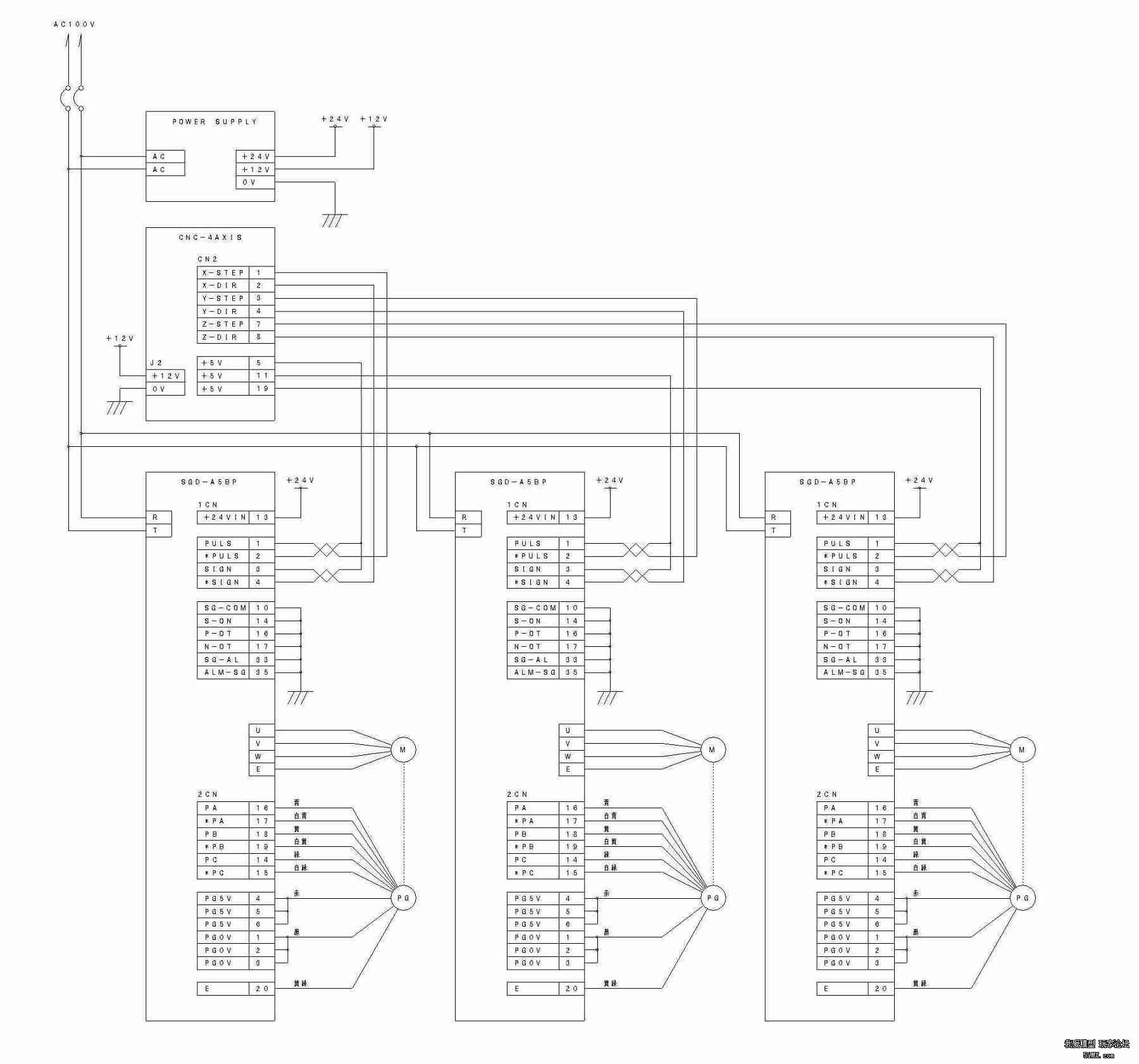 有mach3并口类的连接伺服电机的控制器连法,见附图